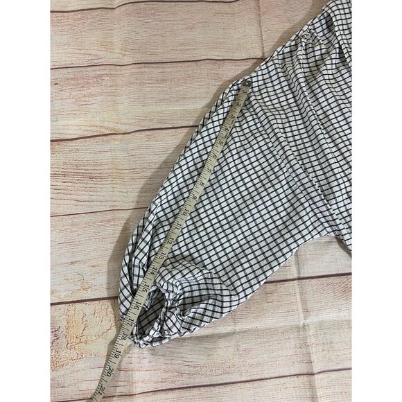 Max Studio Women's Black And White Plaid Half Puff Sleeve Blouse - Large - Picture 9 of 12